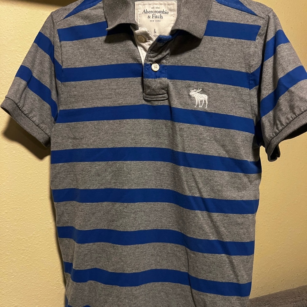 Abercrombie & Fitch Gray and Blue Striped Polo Shirt